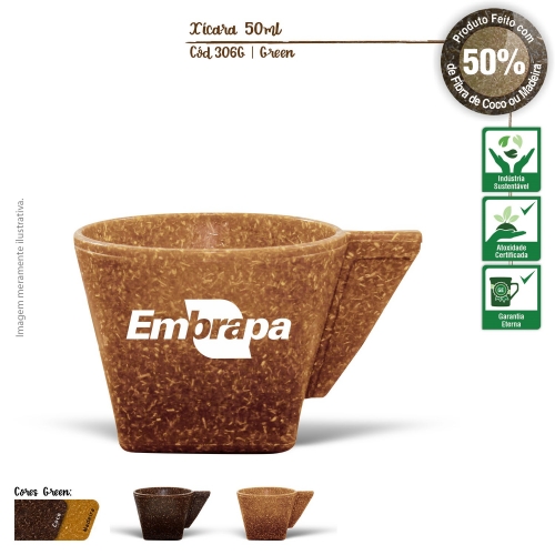 Xícara de Café sem Píres Ecológica 50ml de fibras da casca do coco ou de resíduos de madeira